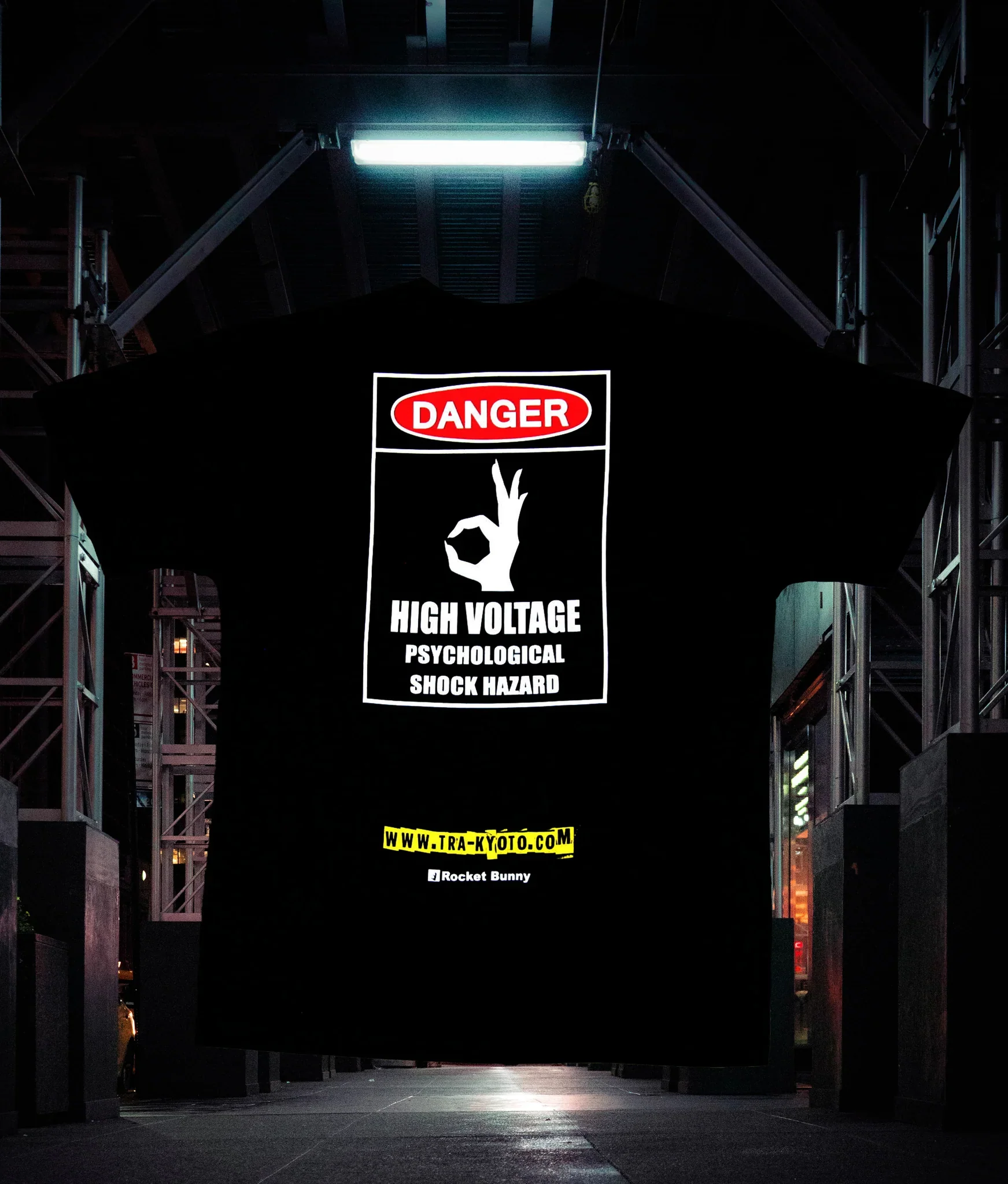 Rocket Bunny Racing × Pandem | “HIGH VOLTAGE” TRAKYOTO.COM T Shirt | BLACK - Image 3