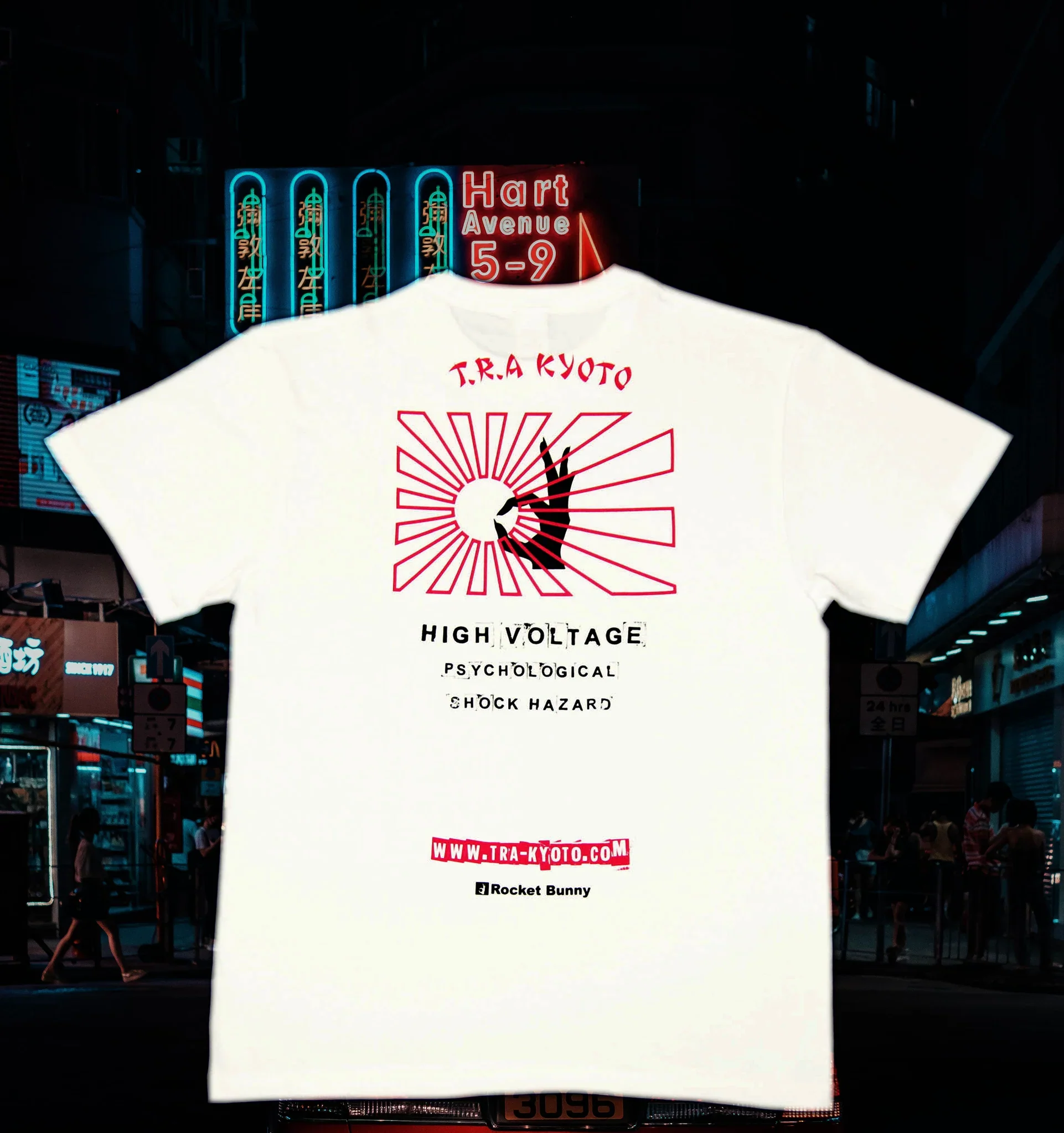 Rising Sun SHOCK HAZARD | Rocket Bunny Racing × Pandem T Shirt | DISCON - Image 3